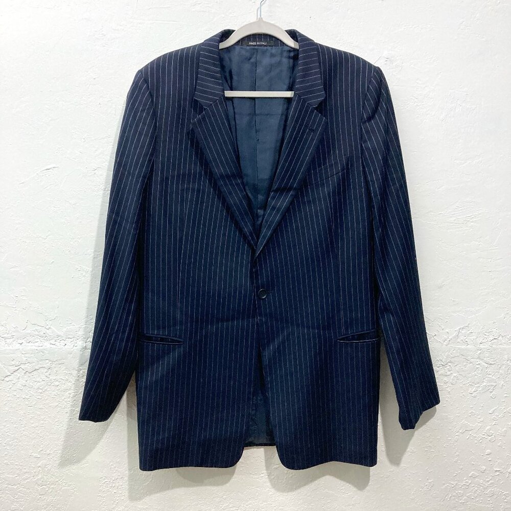 Armani Collezioni Saks Fifth Ave Italy Men Wool Blazer Jacket Striped Cupro 46L